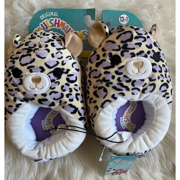 Kids Squishmallow Cheetah Leopard Slippers Size 4 New - Picture 1 of 7